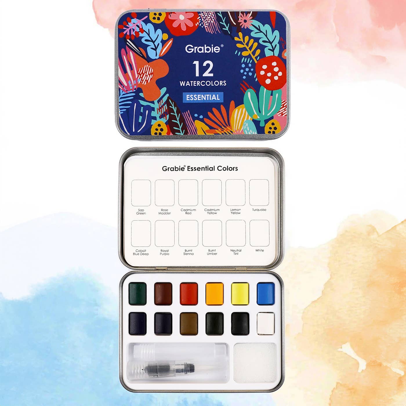 Grabie Watercolor Set Of 12 With Brush - Essential Colors