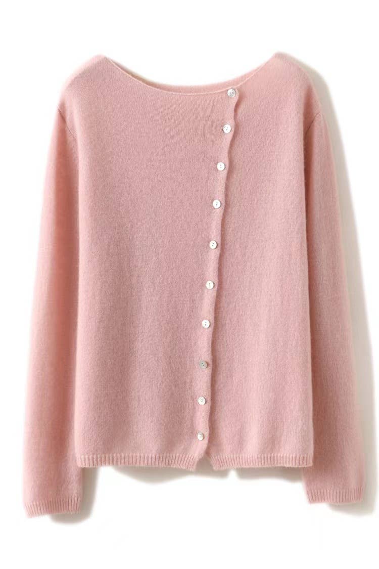 Plain Effortless Asymmetric button closure knit cardigan