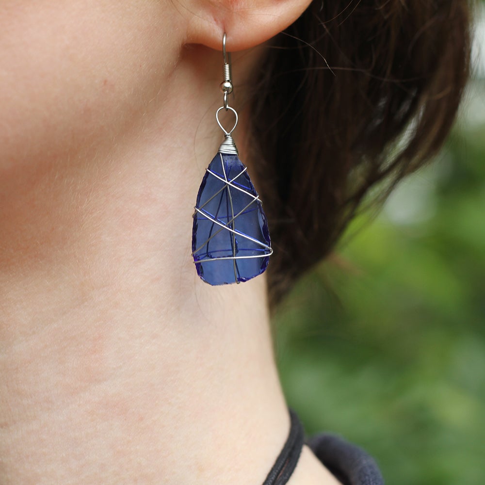 EAR-0013-CL - Tumbled Glass Earrings - Clear