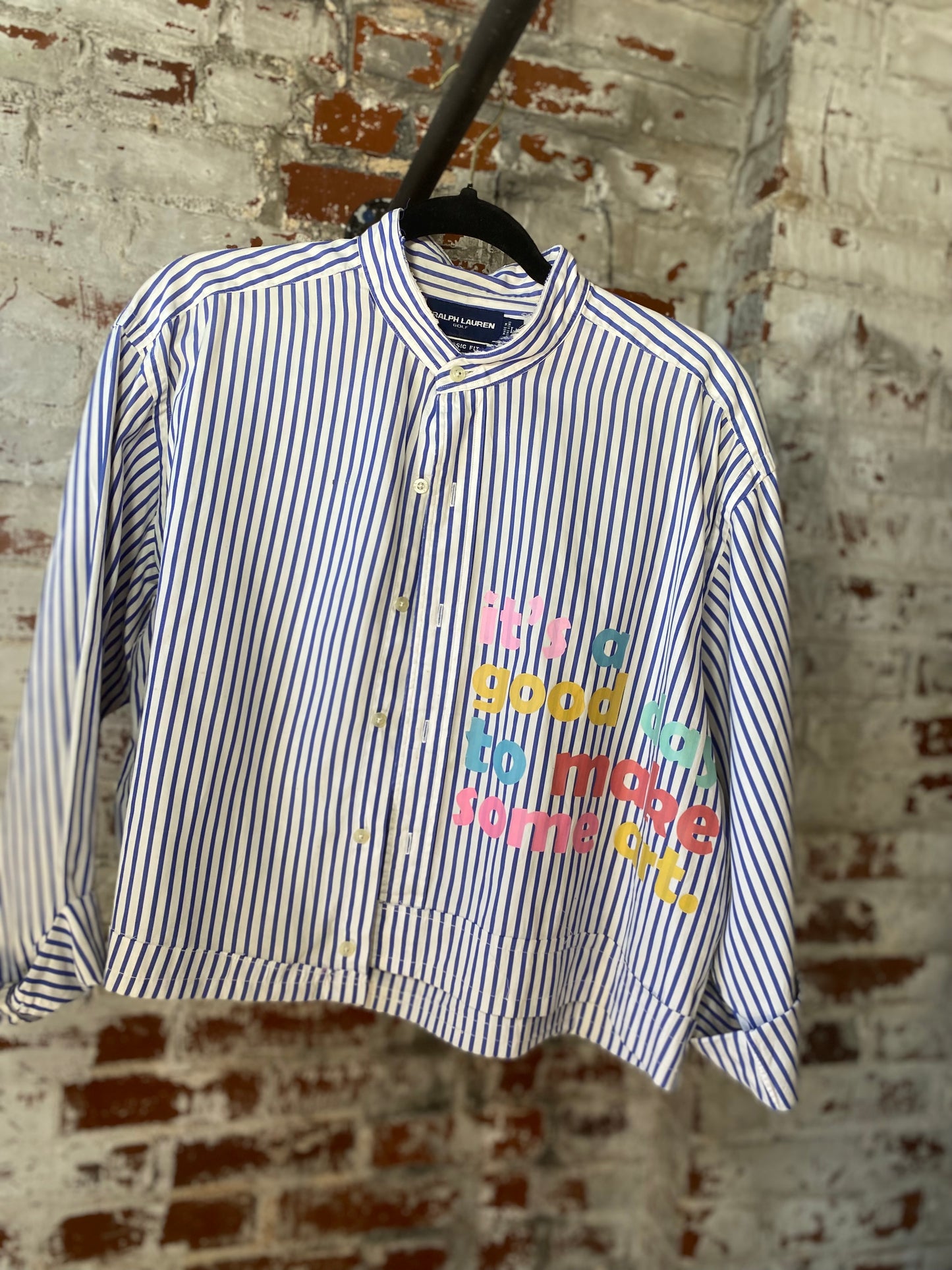 Blue Stripe Good Day UPCYCLED SHIRT- 36