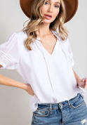 Short Sleeze White Ruffle Blouse