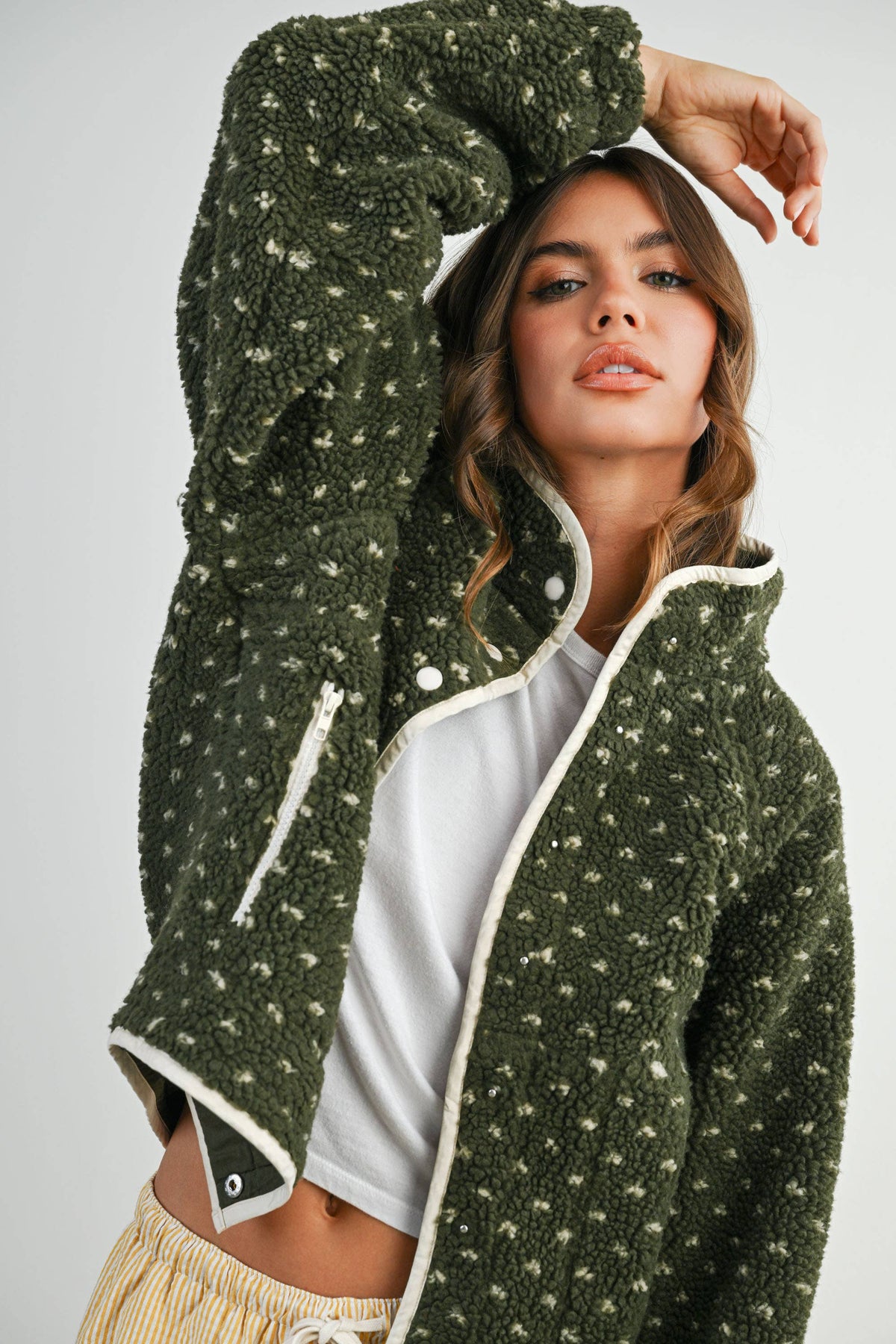 The Fern Dot Sherpa Fleece Snap Jacket-BMJ7831
