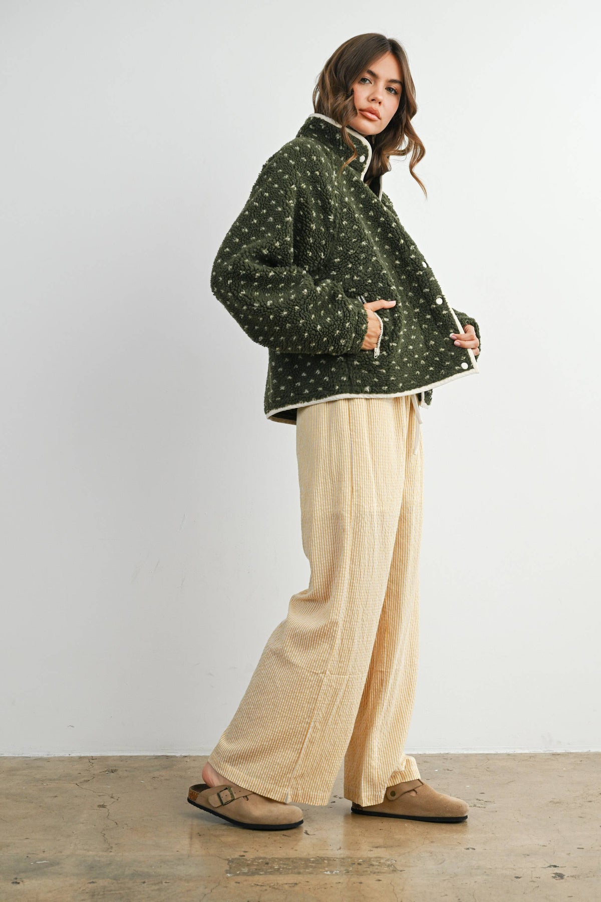 The Fern Dot Sherpa Fleece Snap Jacket-BMJ7831