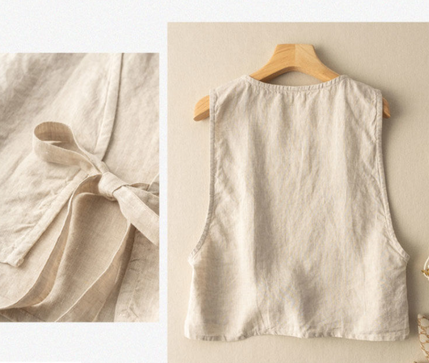 Lightweight cotton blend tie-front cardigan vest
