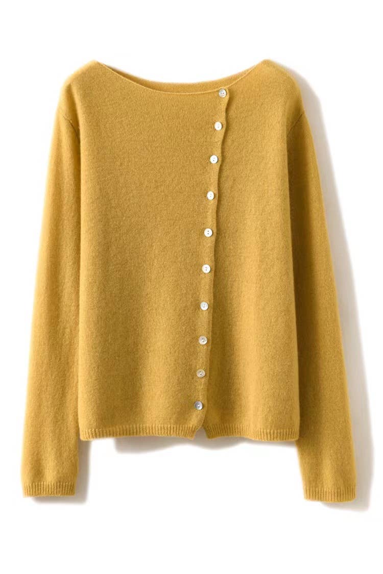 Plain Effortless Asymmetric button closure knit cardigan
