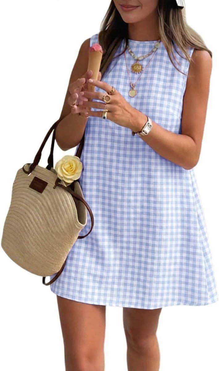 Cotton Blend Gingham Mini Shift Dress Little Summer Dress