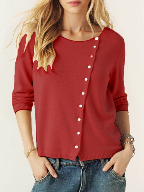 Plain Effortless Asymmetric button closure knit cardigan