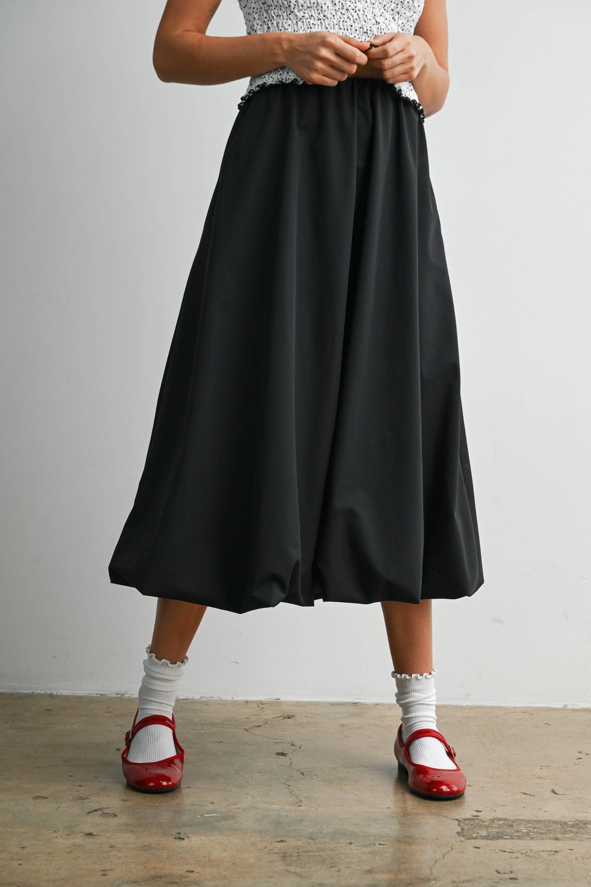 Elastic Waist Bubble Hem Maxi Skirt - BMS8074