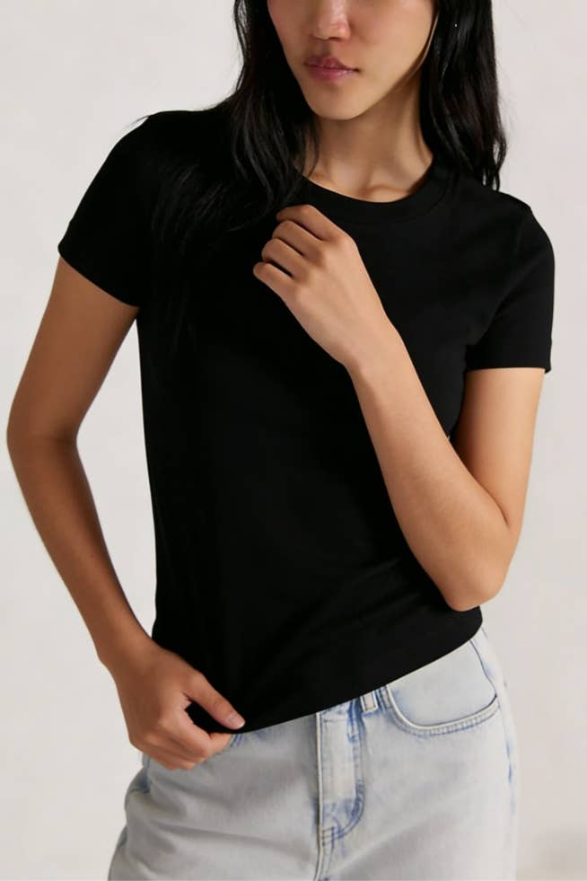 Essential basic cotton tees Y2K fitted round neck tees