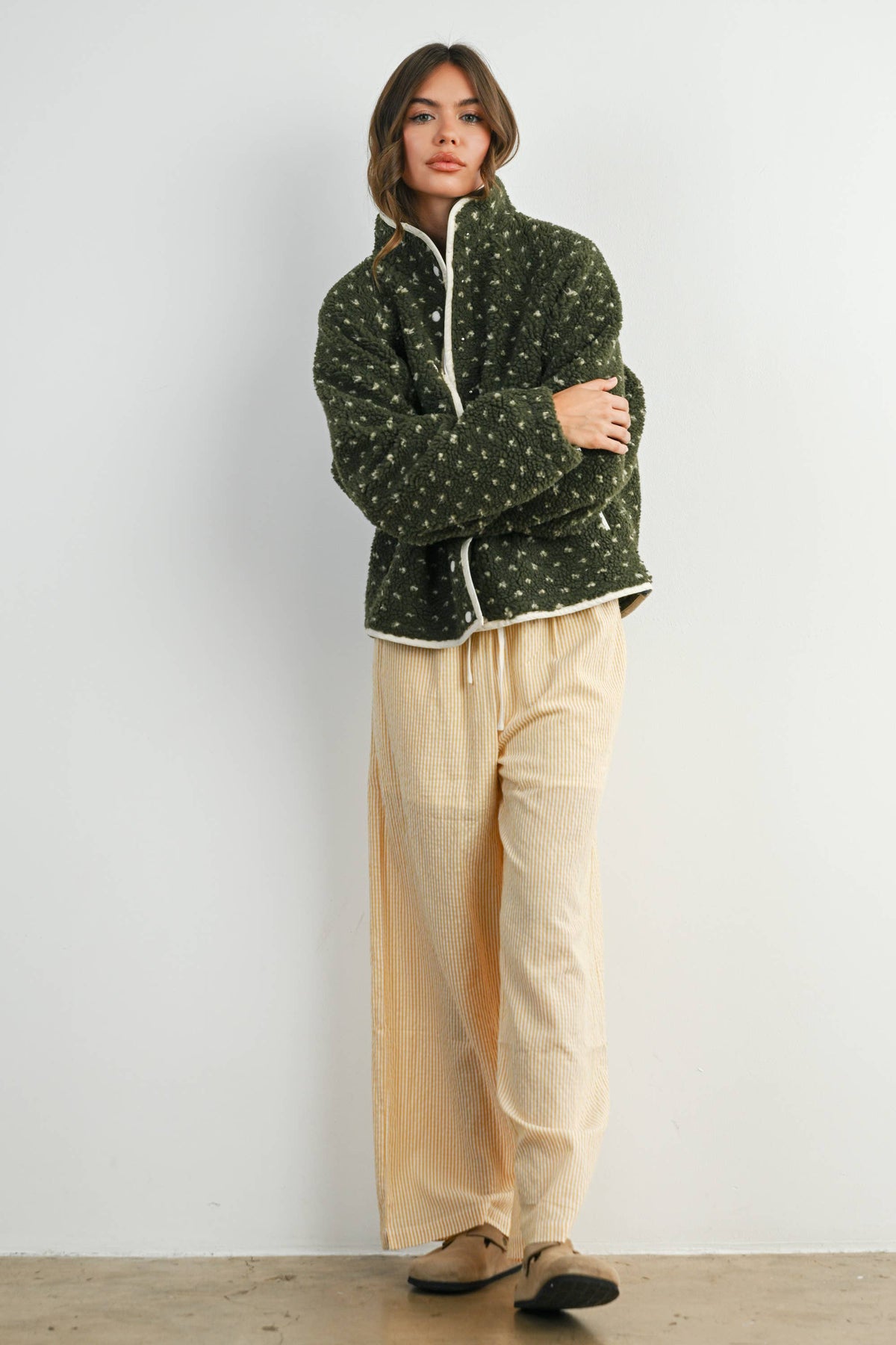 The Fern Dot Sherpa Fleece Snap Jacket-BMJ7831