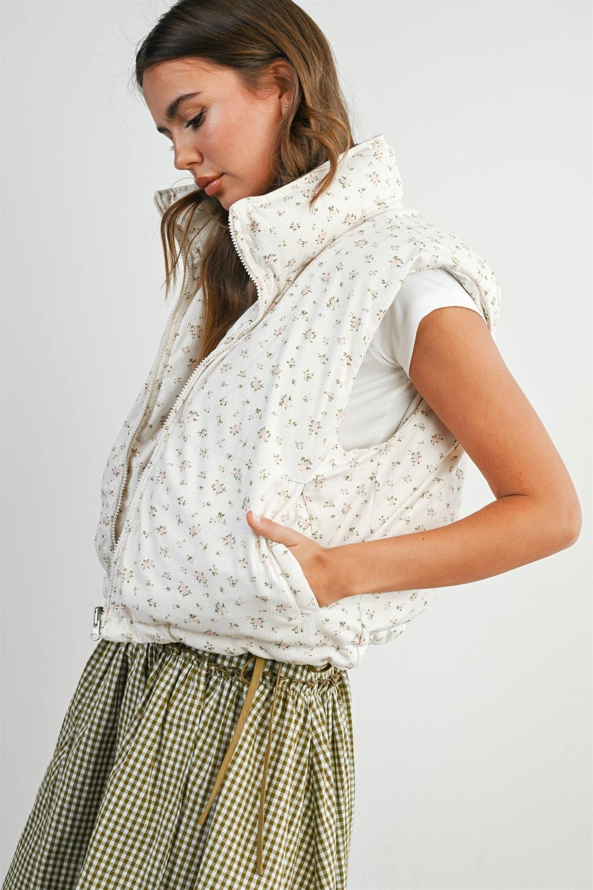 Floral Sleeveless Padded Vest - BMJ7808