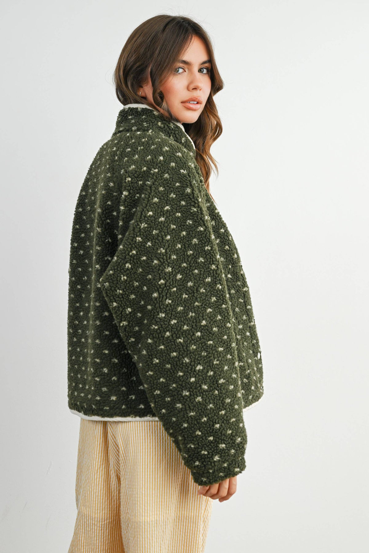 The Fern Dot Sherpa Fleece Snap Jacket-BMJ7831