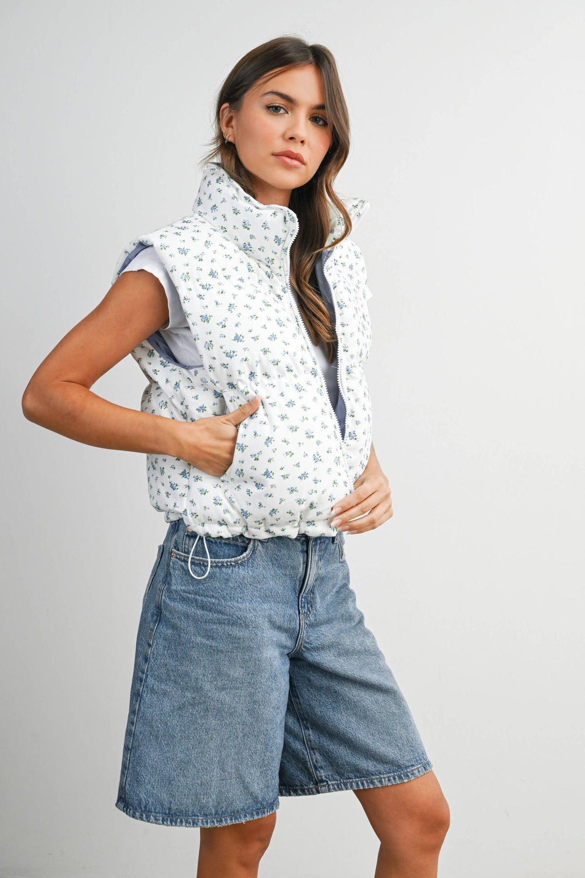 Floral Sleeveless Padded Vest - BMJ7808