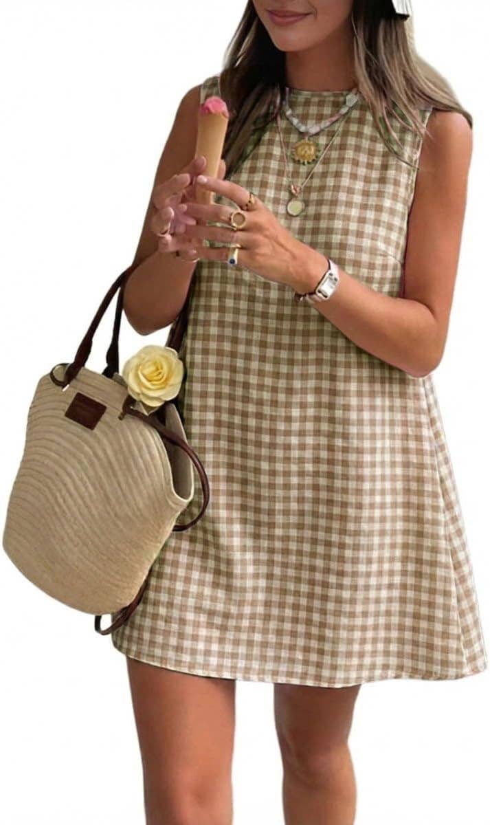 Cotton Blend Gingham Mini Shift Dress Little Summer Dress