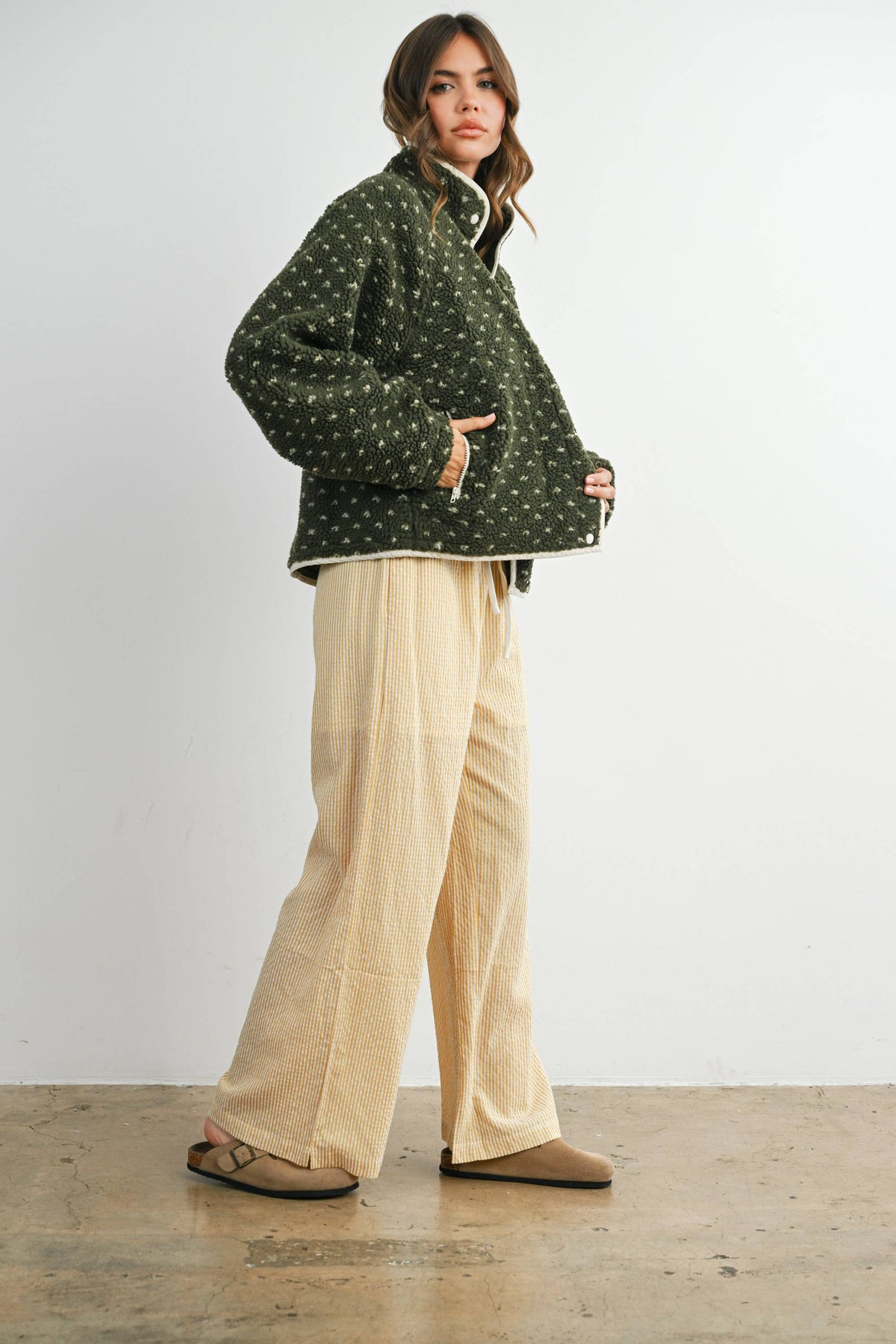 The Fern Dot Sherpa Fleece Snap Jacket-BMJ7831