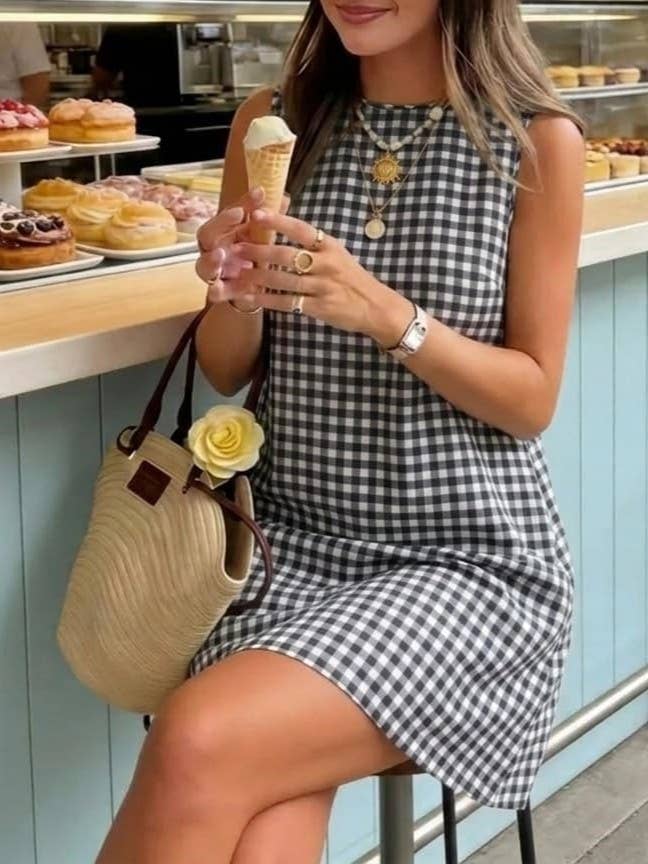 Cotton Blend Gingham Mini Shift Dress Little Summer Dress