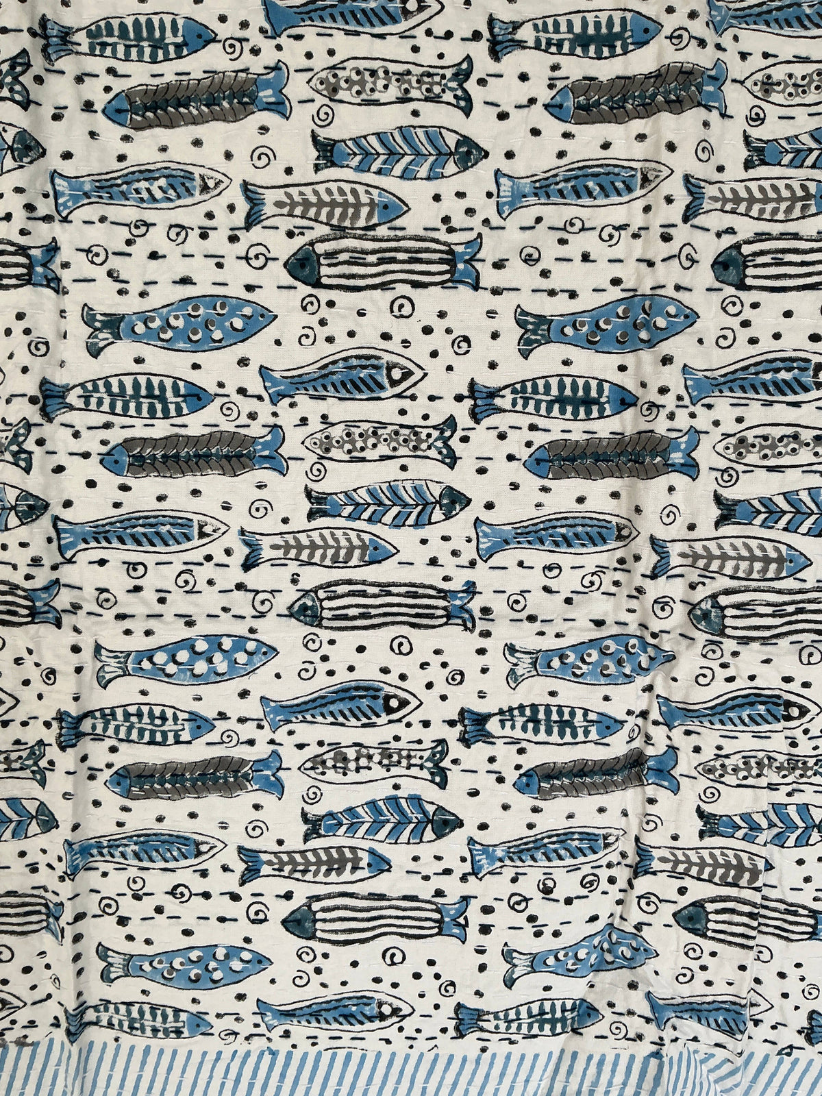 Block Printed Kantha Baby Blanket - Fish Print