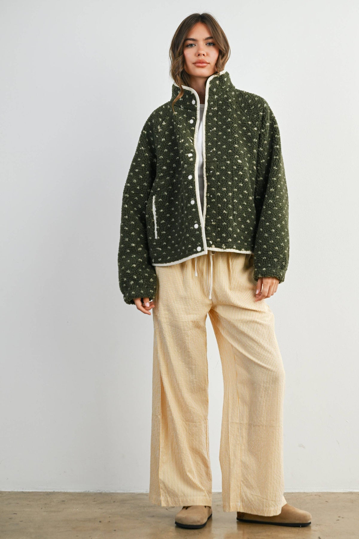 The Fern Dot Sherpa Fleece Snap Jacket-BMJ7831