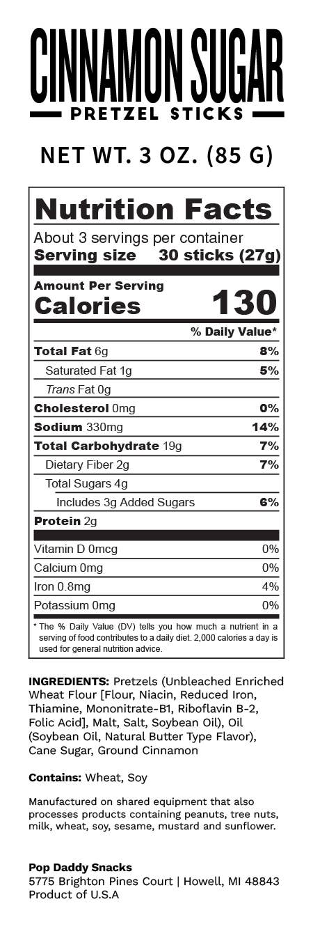 Seasoned Pretzels - 3oz - Cinnamon Sugar (NEW 12CT)