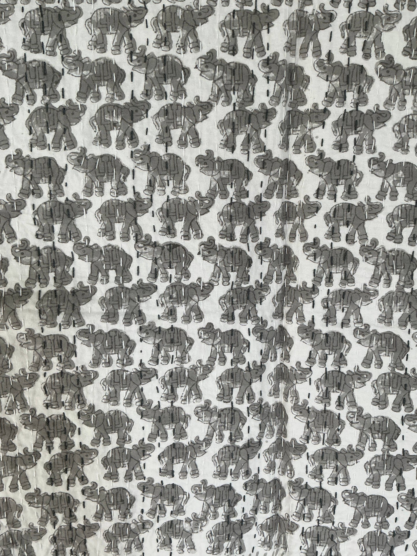 Block Printed Kantha Baby Blanket - Elephant Print