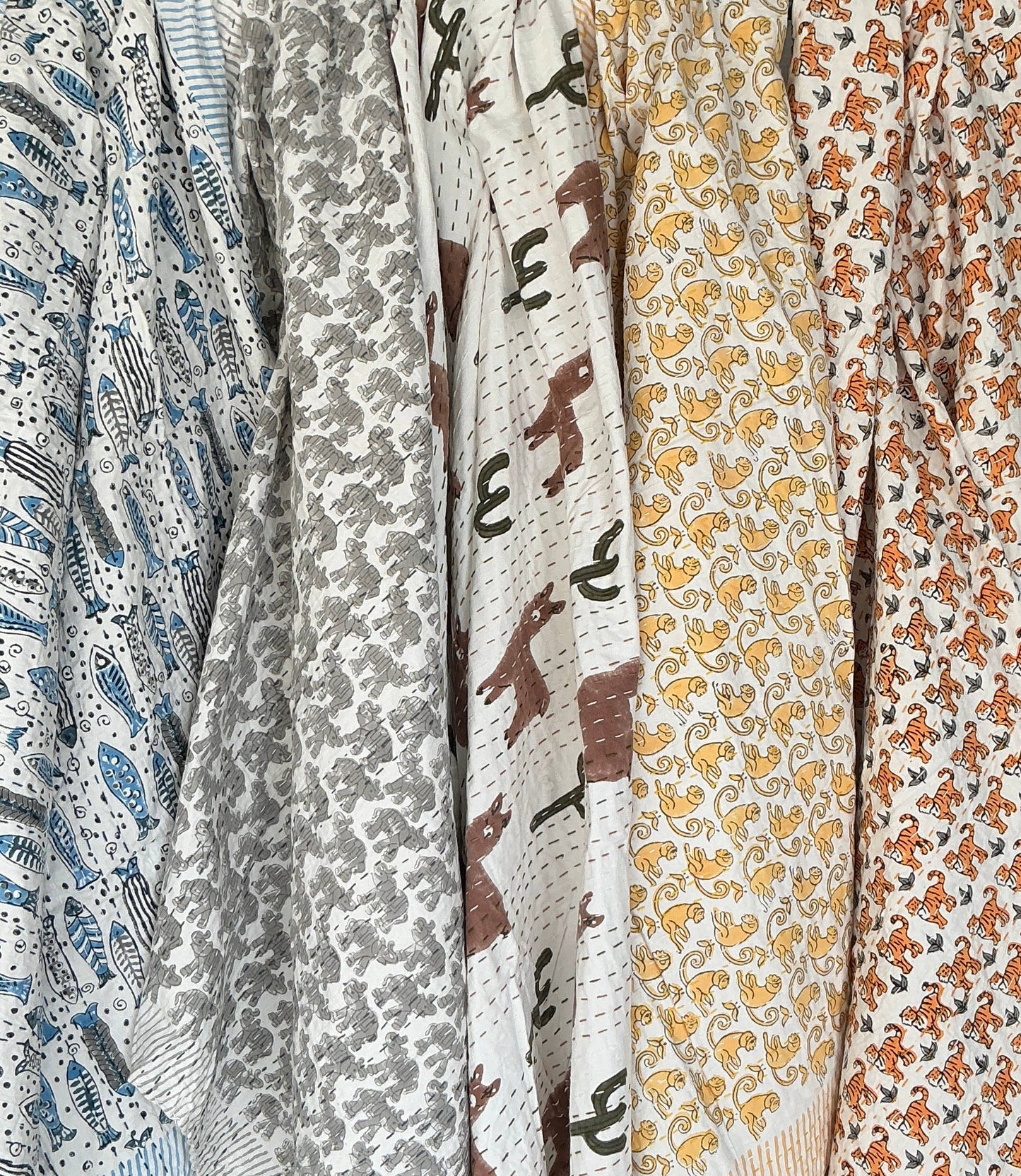 Block Printed Kantha Baby Blanket - Fish Print