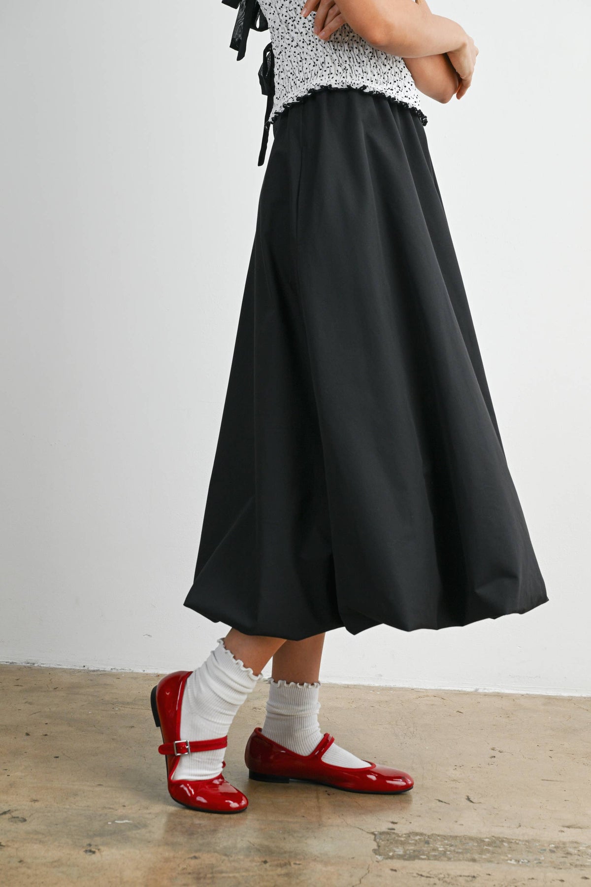 Elastic Waist Bubble Hem Maxi Skirt - BMS8074