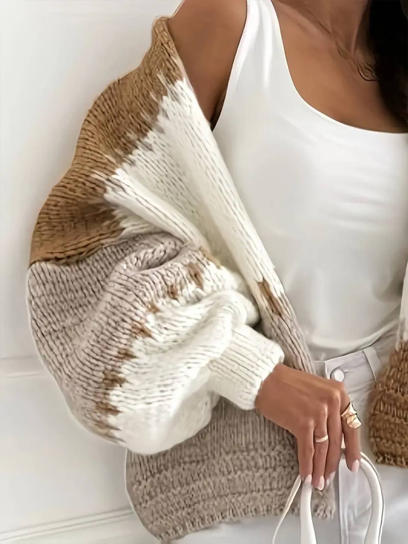 Colorblock Knit Cardigan Cozy Long Sleeve Open Jacket