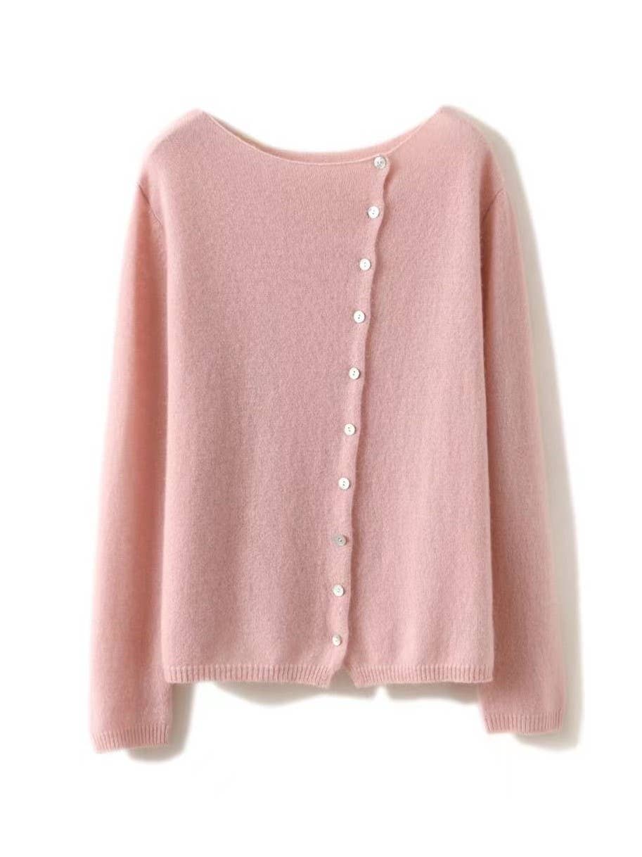 Plain Effortless Asymmetric button closure knit cardigan