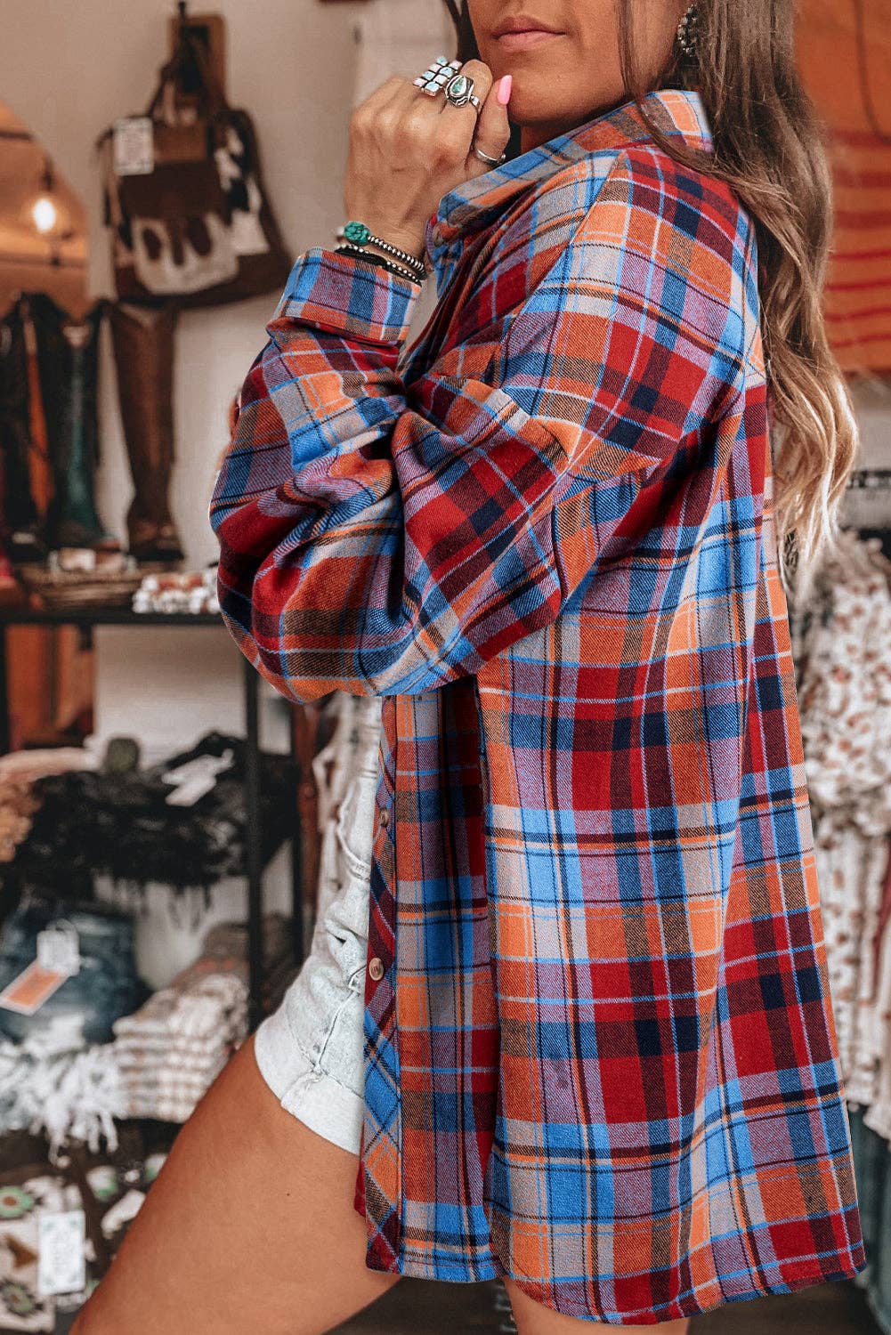 Retro Plaid Button-Down Shacket – Casual Western Layering Piece
