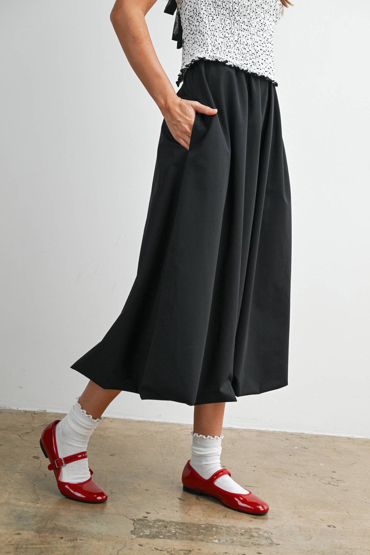 Elastic Waist Bubble Hem Maxi Skirt - BMS8074
