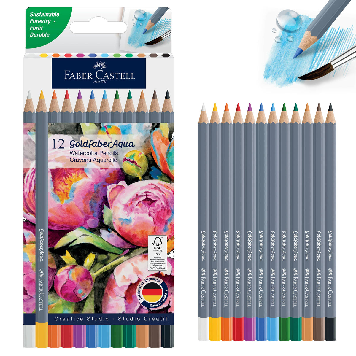 Goldfaber Aqua Watercolor Pencils, Box of 12 Basic Colors