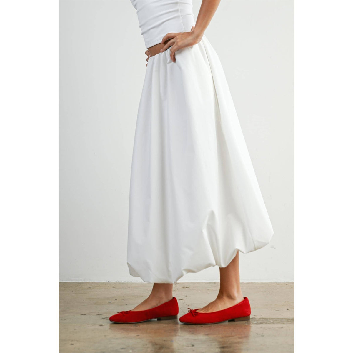 Elastic Waist Bubble Hem Maxi Skirt - BMS8074