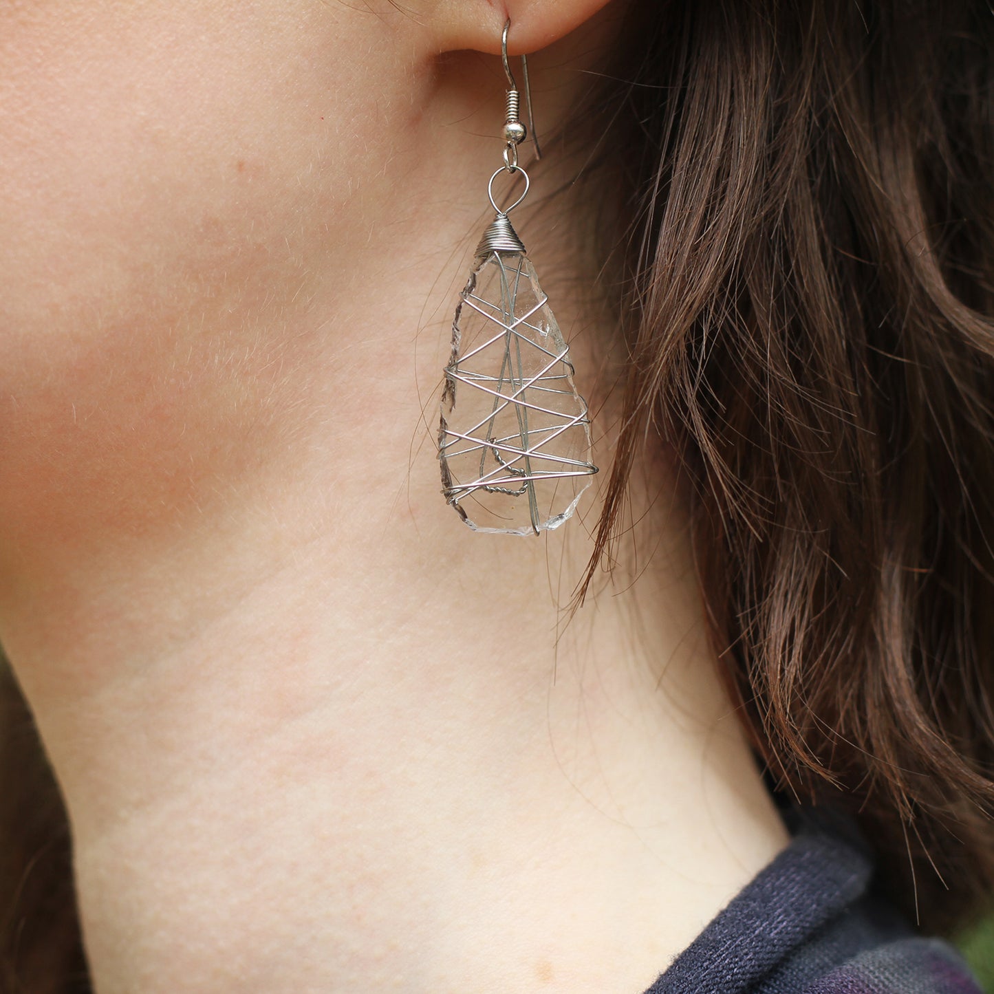 EAR-0013-CL - Tumbled Glass Earrings - Clear