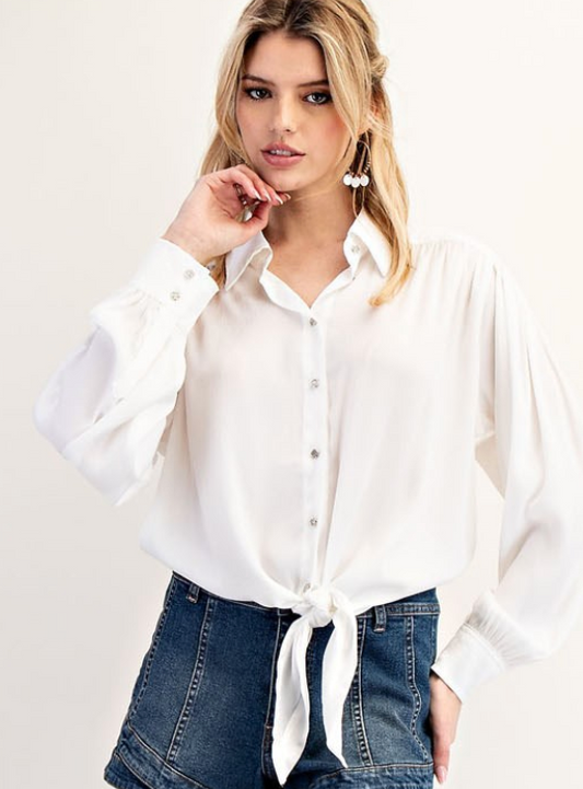 Tie Front Long Sleeve Button Down BLouse