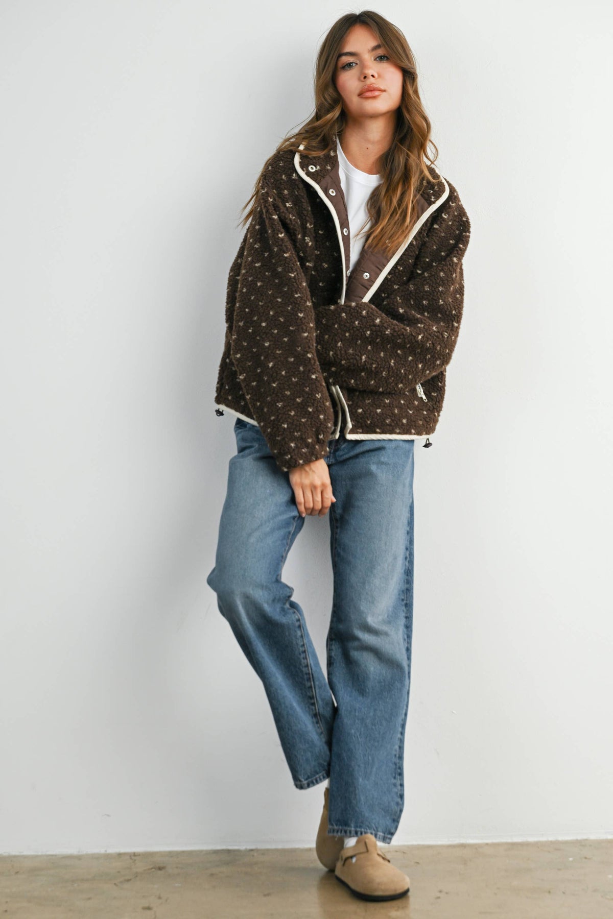 The Fern Dot Sherpa Fleece Snap Jacket-BMJ7831
