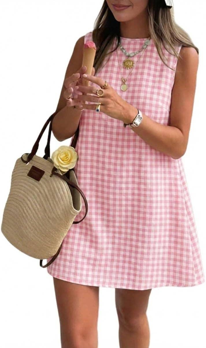 Cotton Blend Gingham Mini Shift Dress Little Summer Dress