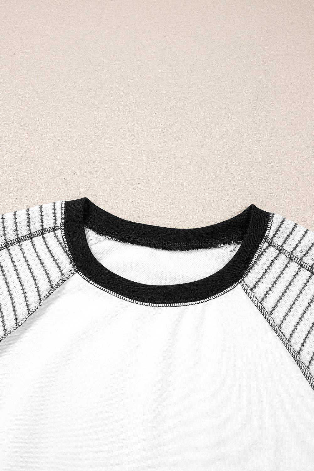 Black Striped Raglan Sleeve Top with Bracelet Sleeves
