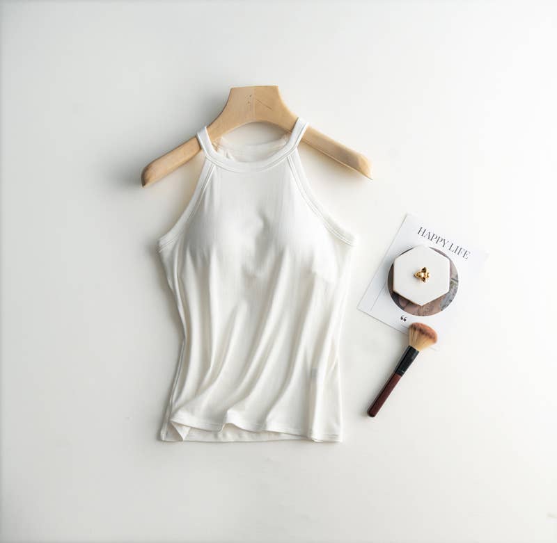 Regular basic halter neck shelf bra rib tank top