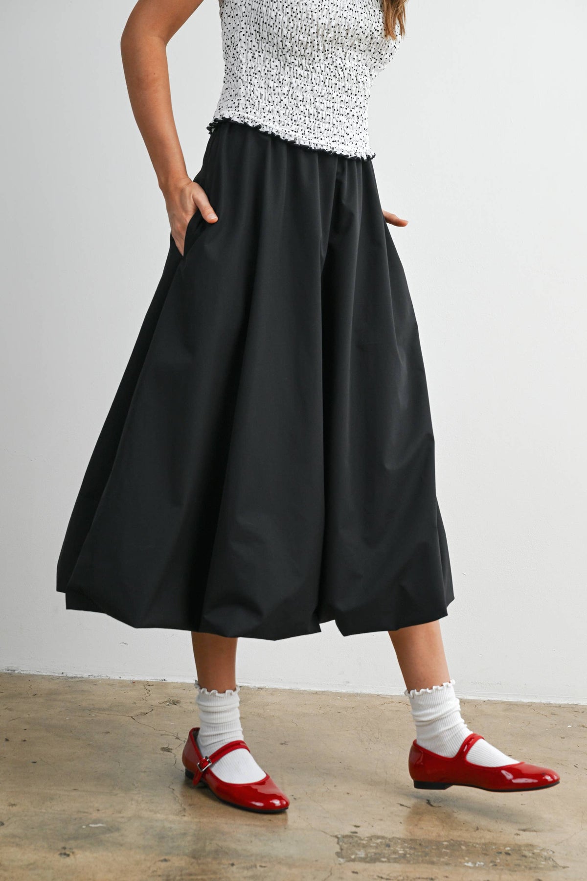 Elastic Waist Bubble Hem Maxi Skirt - BMS8074