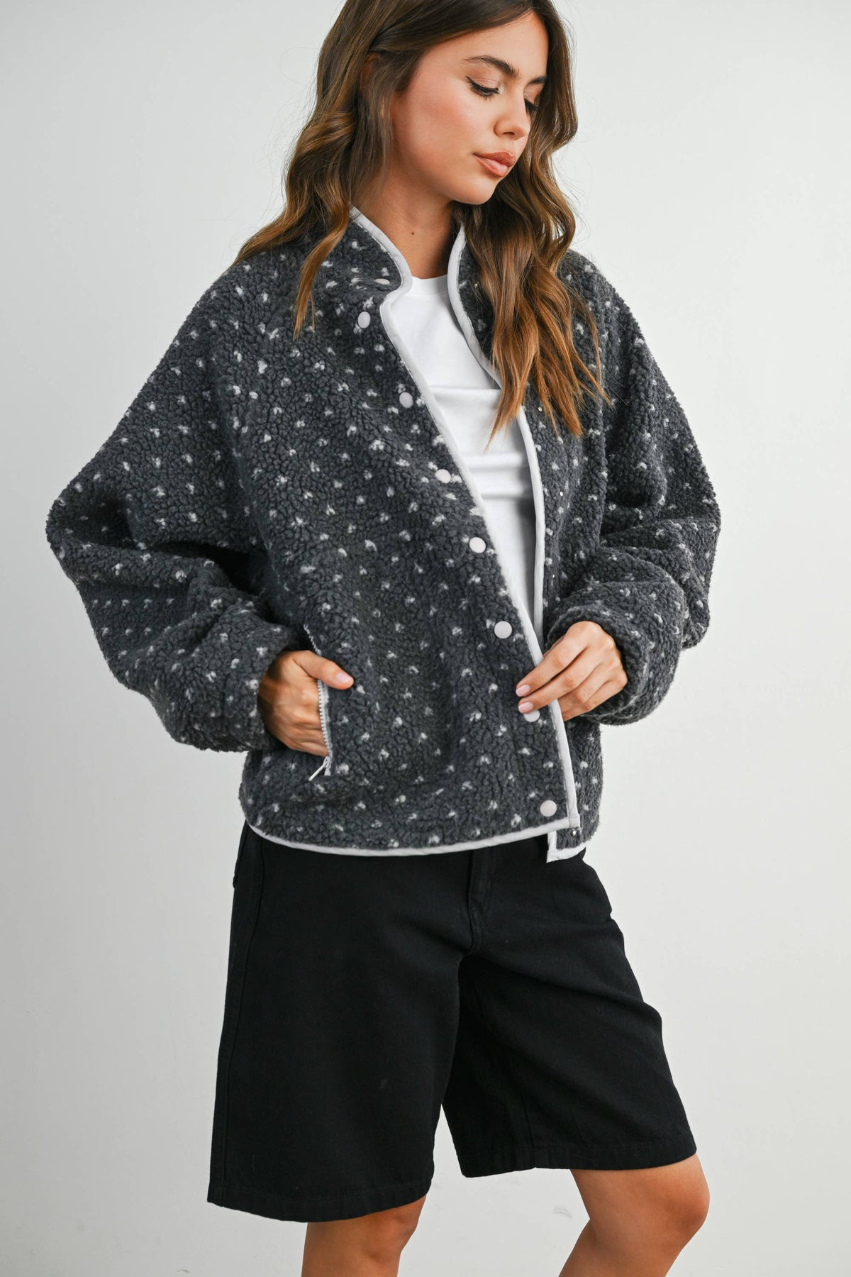 The Fern Dot Sherpa Fleece Snap Jacket-BMJ7831