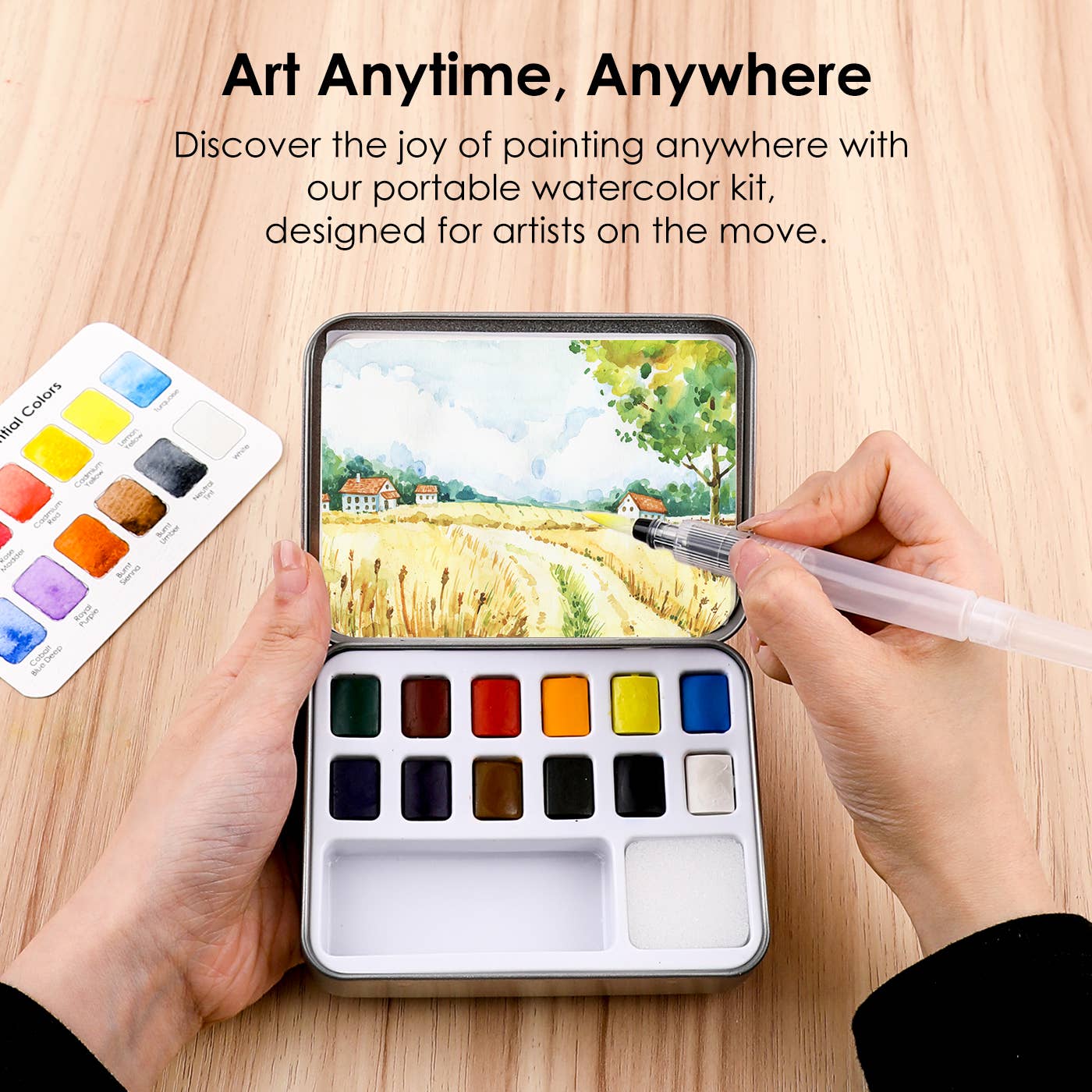 Grabie Watercolor Set Of 12 With Brush - Essential Colors