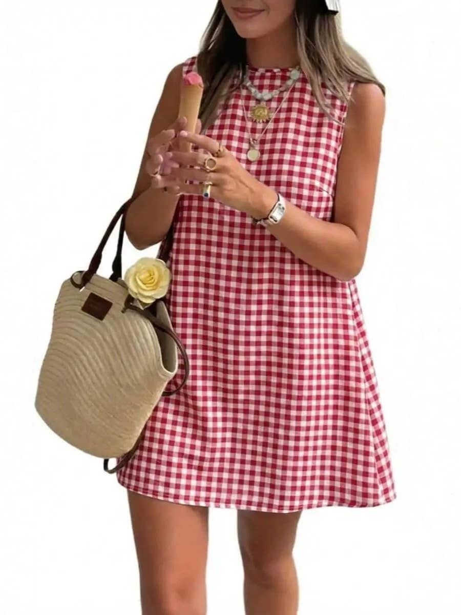 Cotton Blend Gingham Mini Shift Dress Little Summer Dress