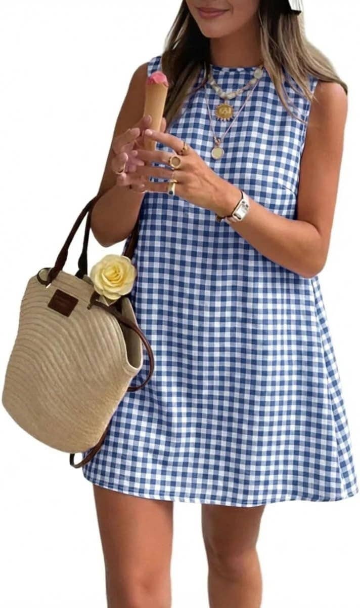 Cotton Blend Gingham Mini Shift Dress Little Summer Dress