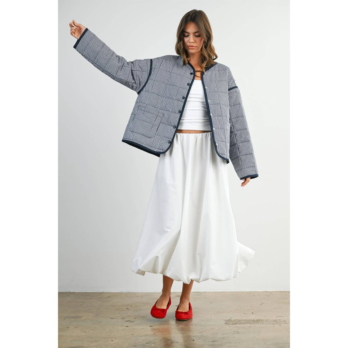 Elastic Waist Bubble Hem Maxi Skirt - BMS8074