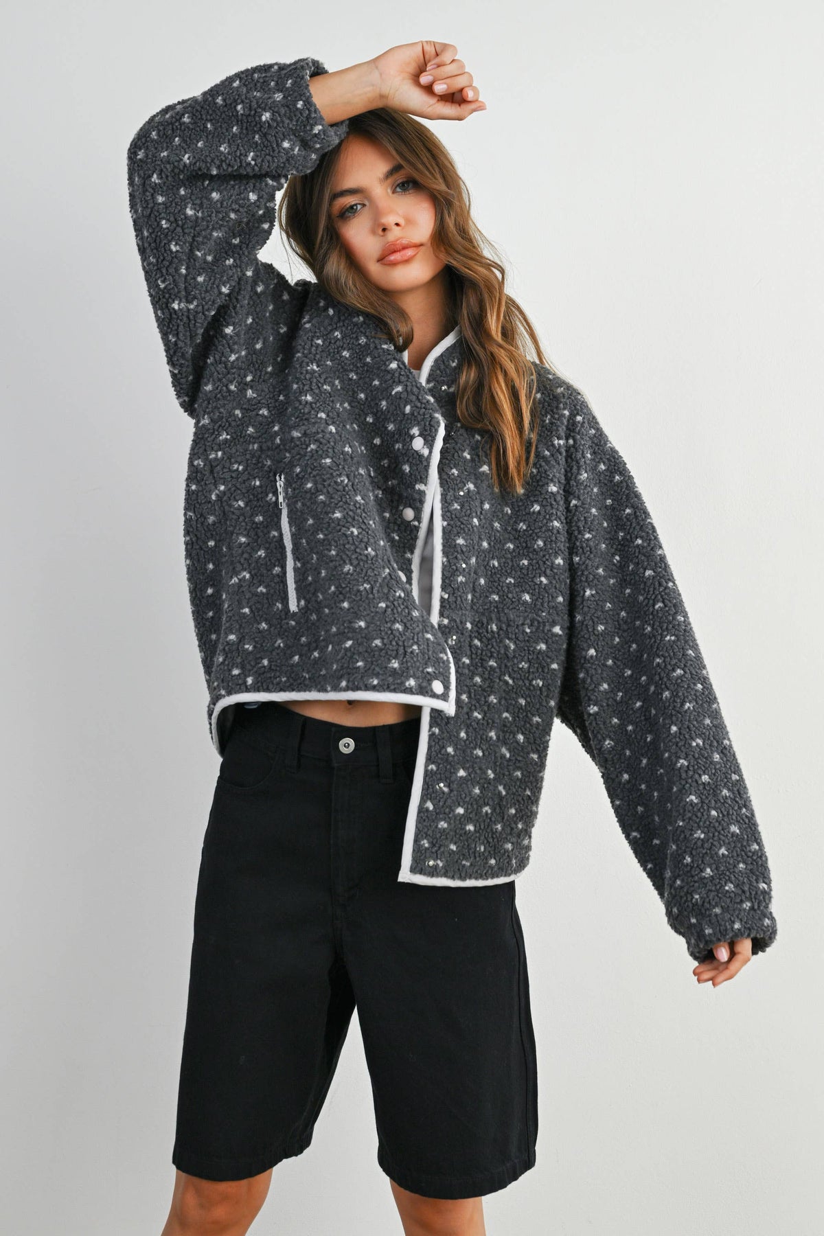 The Fern Dot Sherpa Fleece Snap Jacket-BMJ7831