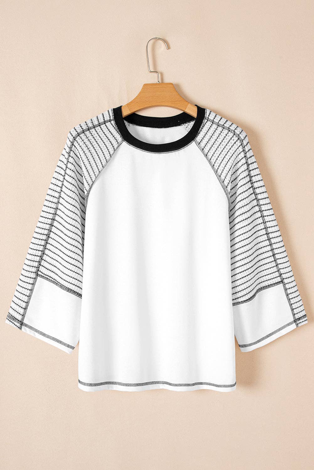 Black Striped Raglan Sleeve Top with Bracelet Sleeves