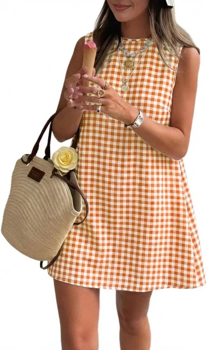 Cotton Blend Gingham Mini Shift Dress Little Summer Dress