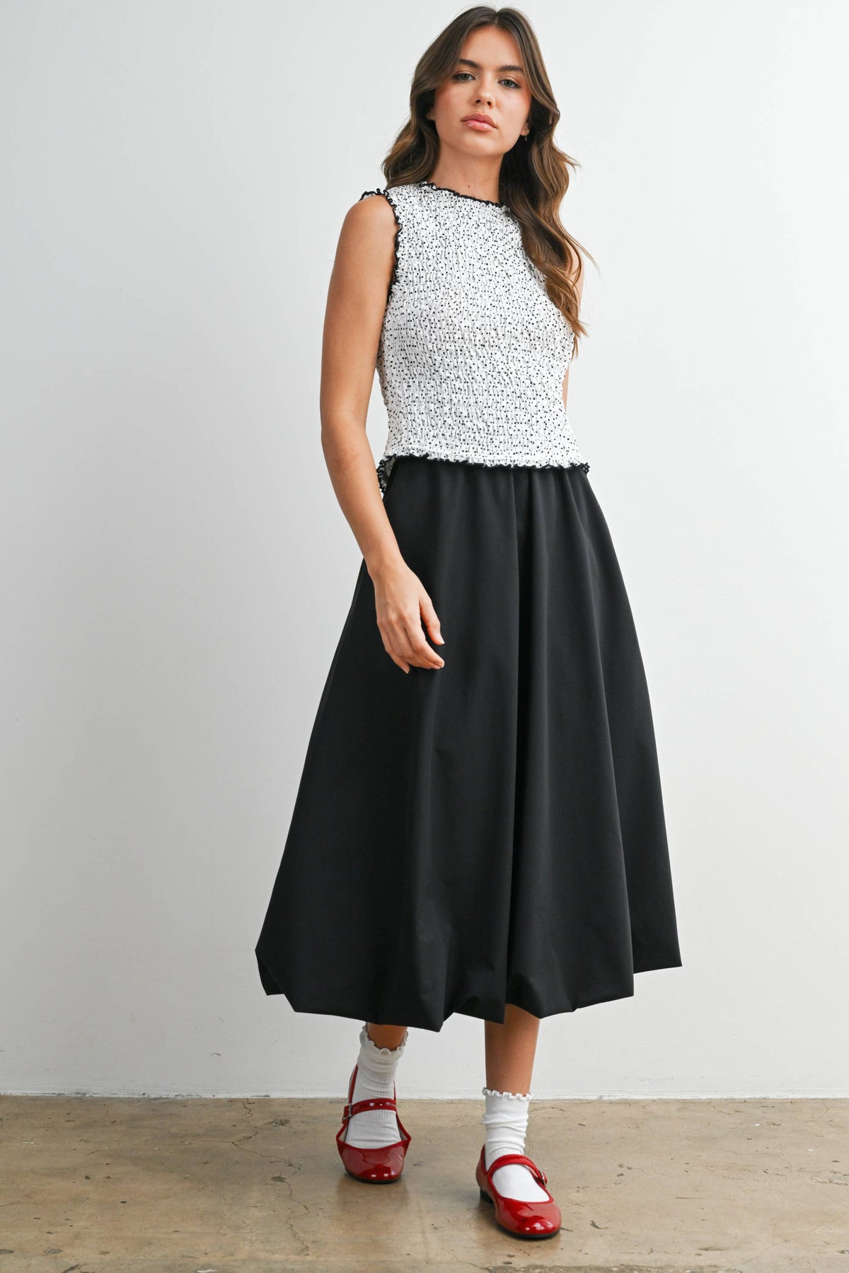 Elastic Waist Bubble Hem Maxi Skirt - BMS8074