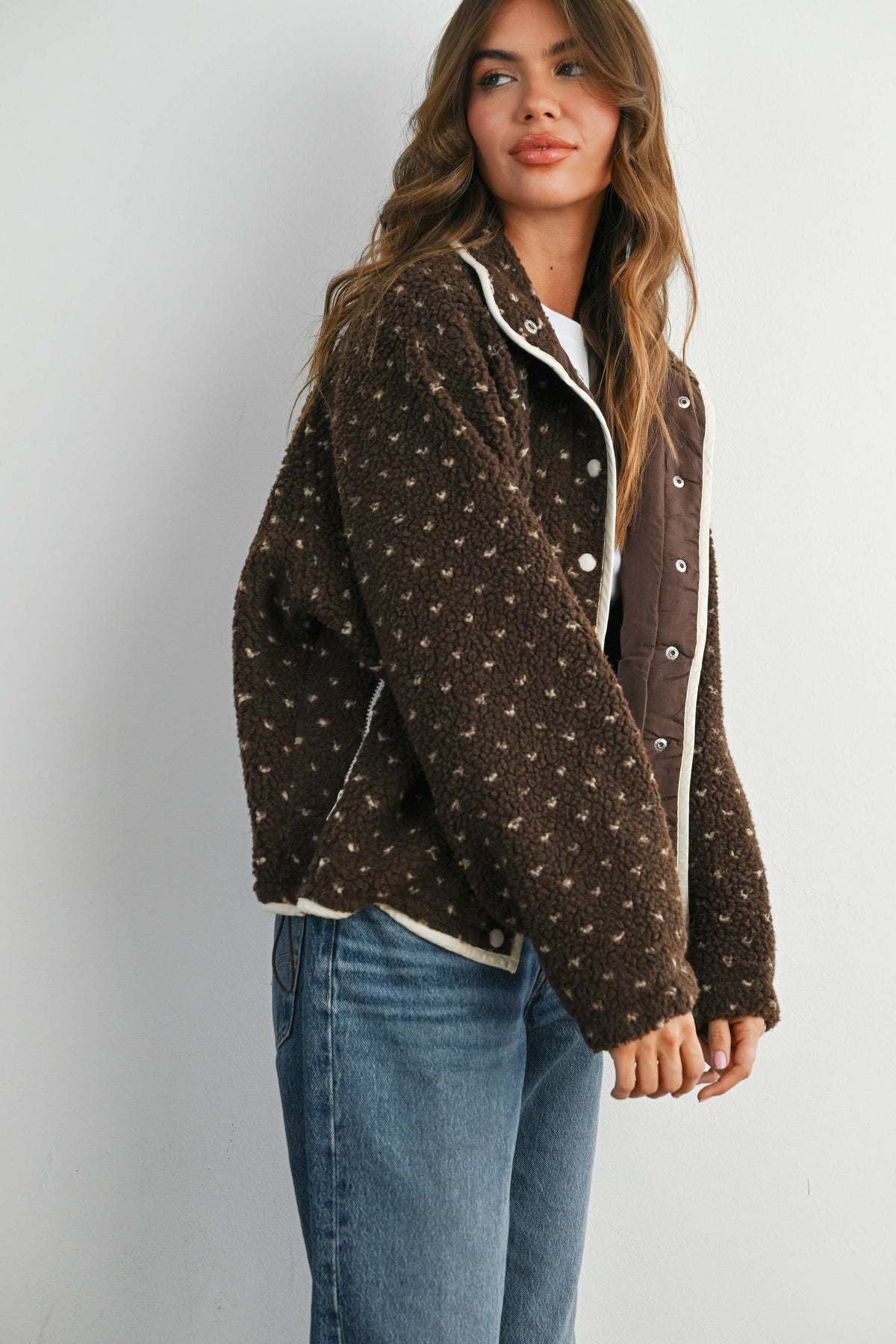 The Fern Dot Sherpa Fleece Snap Jacket-BMJ7831