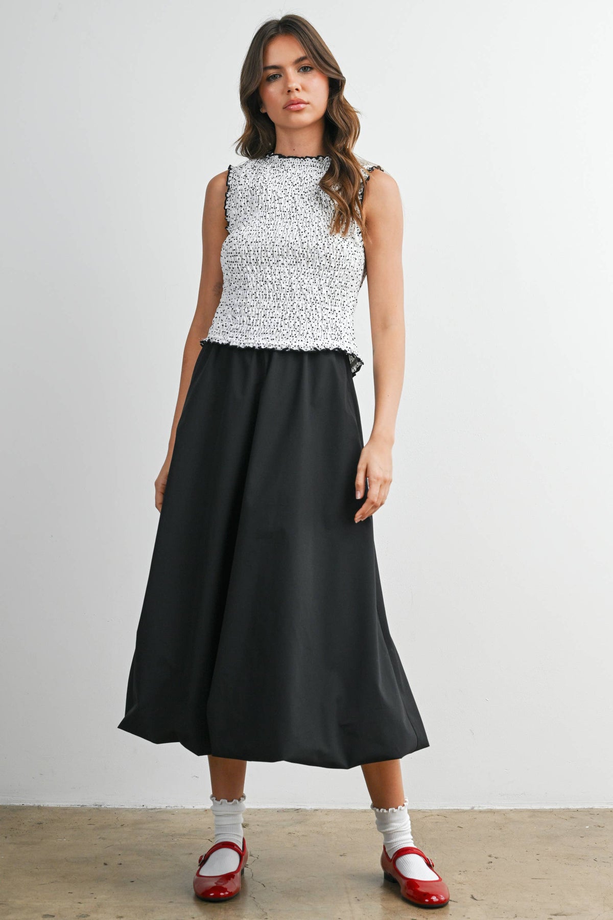 Elastic Waist Bubble Hem Maxi Skirt - BMS8074
